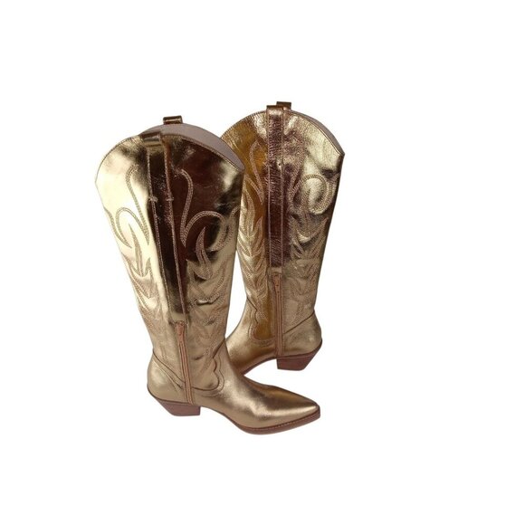 Coconuts By Matisse Agency Gold Tall Western Cowboy Boots Women's Size 6M - Picture 5 of 12